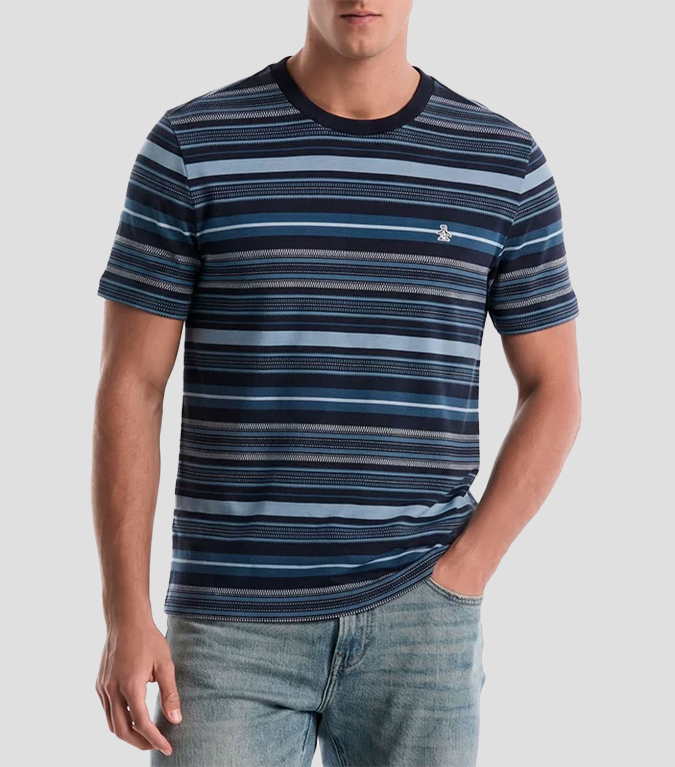 Playera cuello redondo manga corta rayas jacquard Hombre